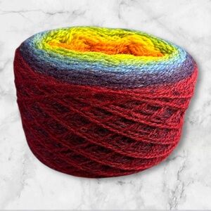 Estonian hand milled color gradient light fingering wool rainbow yarn cake 147g